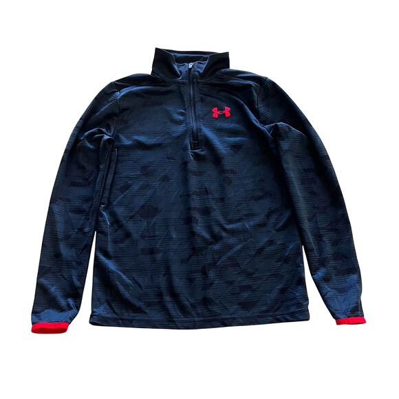 Under Armour Boy's LG 1/4 Zip Red Black Pullover Loose Fit Athletic Shirt - Picture 1 of 4